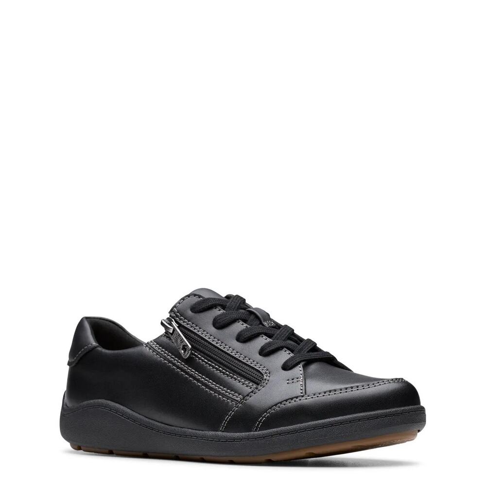 Clarks Women's Bryianne Bayla Round Toe Sneakers - Black Leather